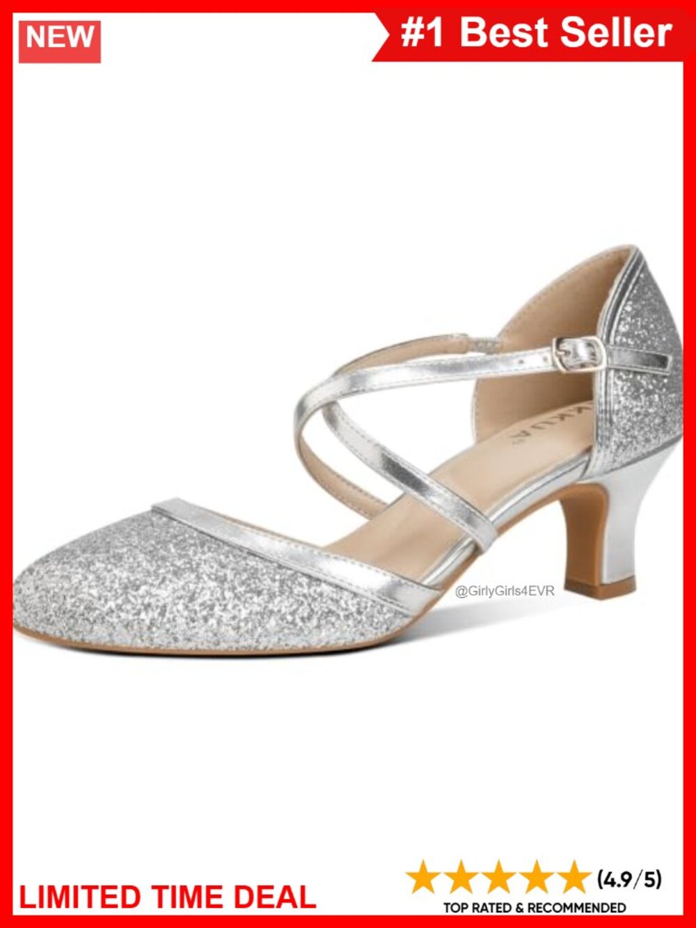 Glitter Mary Jane Pumps 2.35" Mid Heel Cross Strap Dress Shoes Wedding Party